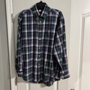 Tommy Hilfiger Men's Collared Cotton Plaid Button Down Long Sleeve Shirt Large
